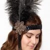 Unknown Black Flower Feather Gatsby Headband