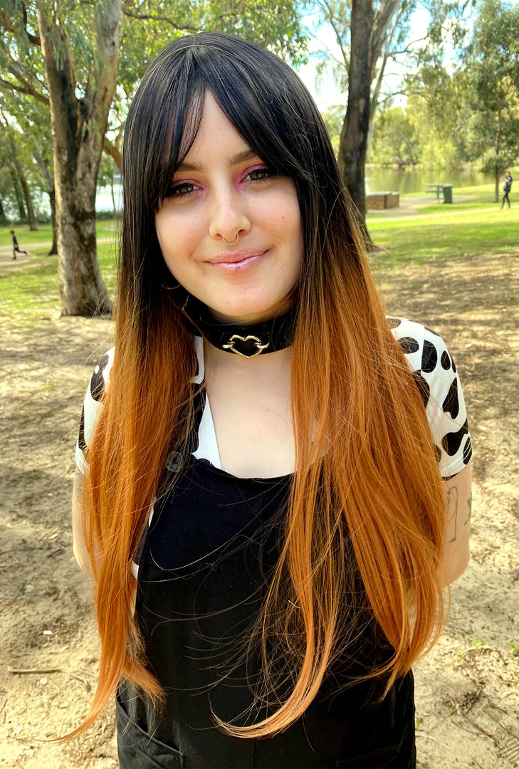 Bell's Wigs Long Straight Black & Golden Brown Ombre Wig 4 Bell's Wigs Long Straight Black & Golden Brown Ombre Wig