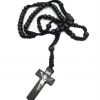 Jacky Wang Black Beaded Crucifix Necklace Jewellery