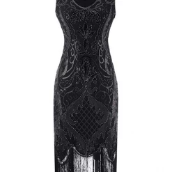AnneCart 1920's Flapper Black Beaded Fringe Dress 1920's Great Gatsby