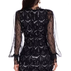 Hurly-Burly Sales Store 16 Global Lover Black Sequin Diamond Long Sleeve Dress Clothing