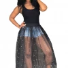 Global Lover Black Beaded Tulle Maxi Dress Women's