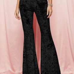 Global Lover Clothing Black Velvet Bell Bottom Pants