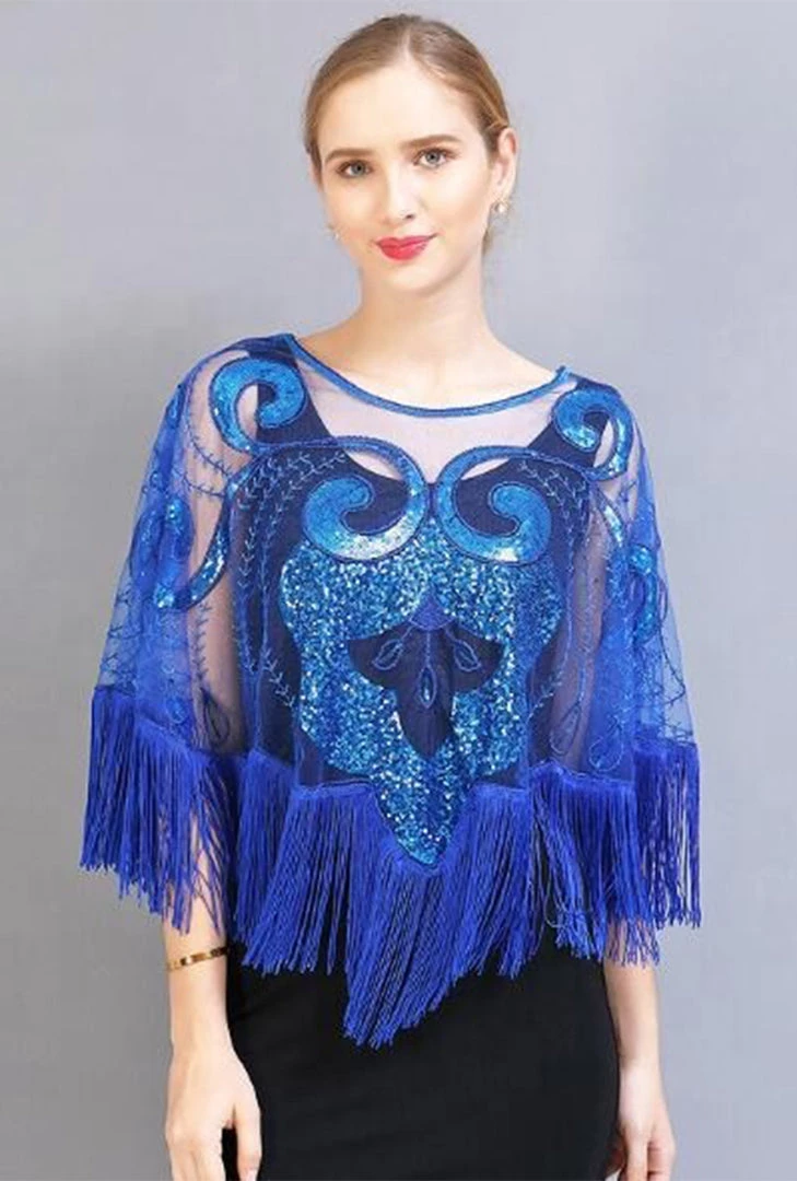 Best Dance Fancy Flapper Blue Shawl Cape 3 Best Dance Fancy Flapper Blue Shawl Cape