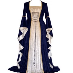 AnneCart Dark Blue And Gold Velvet Medieval Dress