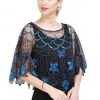 Best Dance Outerwear Great Gatsby Sequin Blue Shawl Cape
