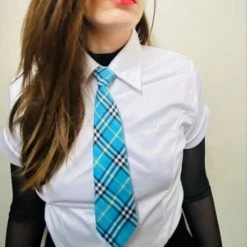 Thailand Blue Plaid Zip Tie Neck Ties