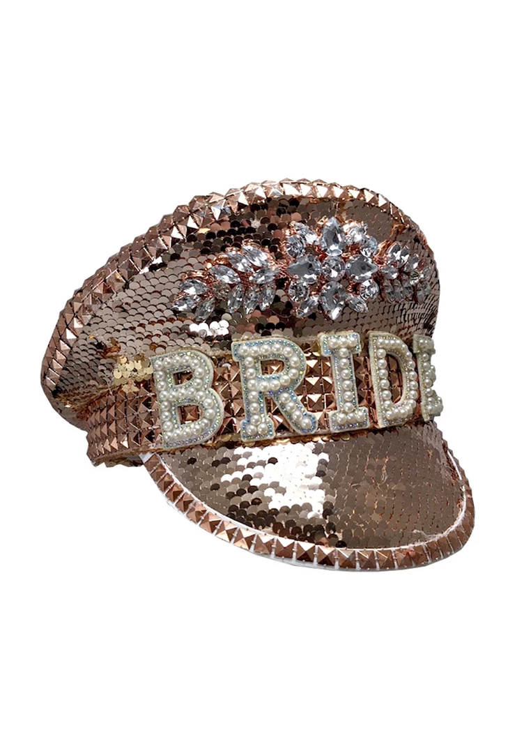 Hurly-Burly Hats & Headwear Rose Gold Sequin Bride Cap 3 Hurly-Burly Hats & Headwear Rose Gold Sequin Bride Cap