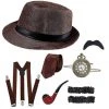 AnneCart 1920's Great Gatsby Men’s Brown Gatsby Accessory Kit