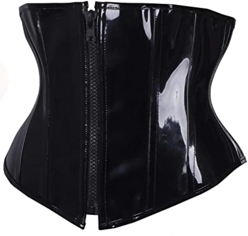 Global Lover Black PVC Lace-Up Zipper Underbust Corset Women's 4 Global Lover Black PVC Lace-Up Zipper Underbust Corset Women's
