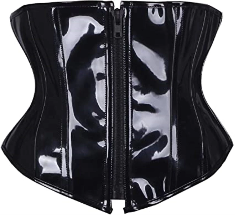 Global Lover Black PVC Lace-Up Zipper Underbust Corset Women's 3 Global Lover Black PVC Lace-Up Zipper Underbust Corset Women's