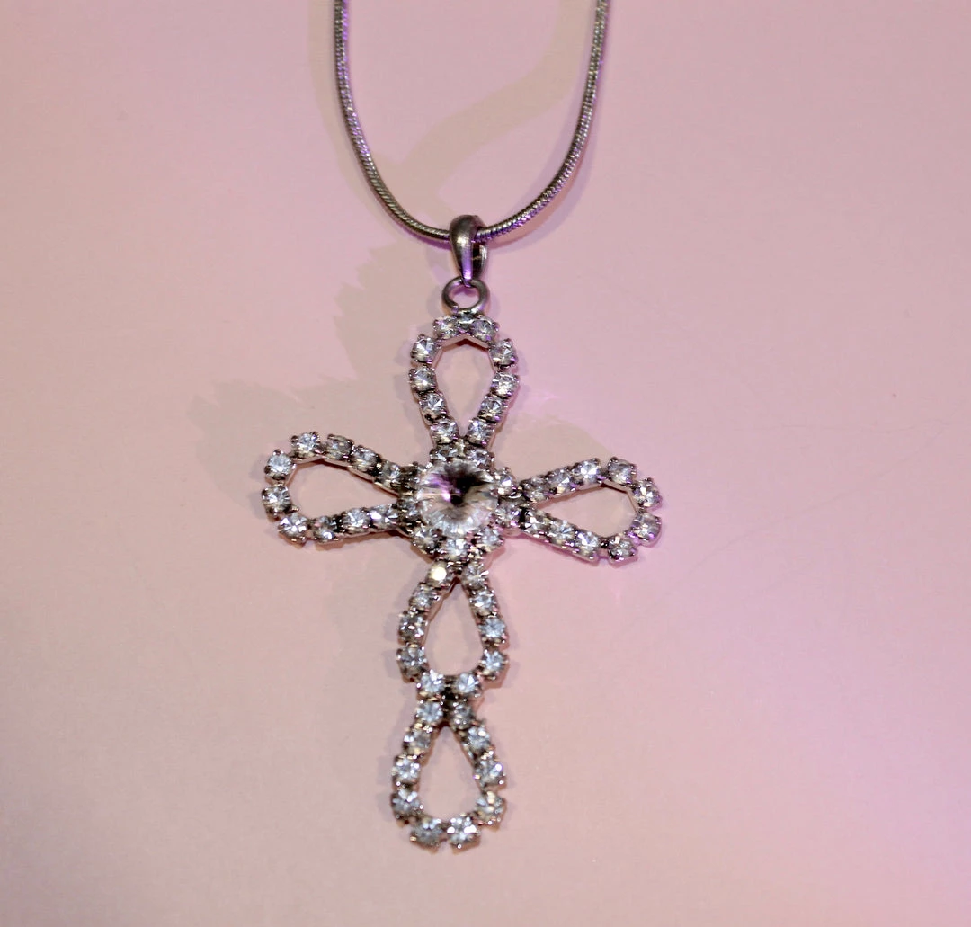 Hurly-Burly Silver Large Cross Diamante Necklace Jewellery 4 Hurly-Burly Silver Large Cross Diamante Necklace Jewellery
