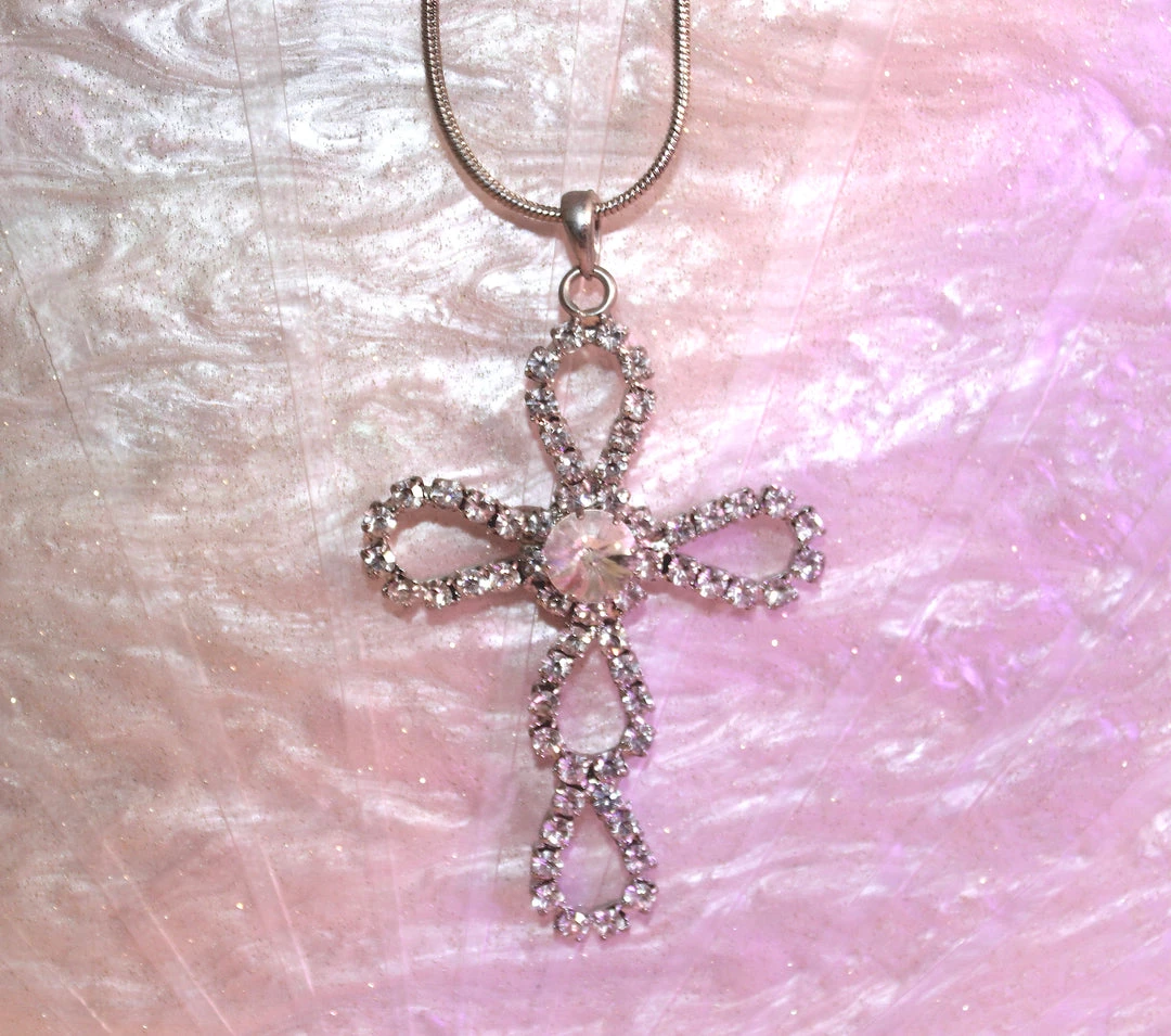Hurly-Burly Silver Large Cross Diamante Necklace Jewellery 3 Hurly-Burly Silver Large Cross Diamante Necklace Jewellery