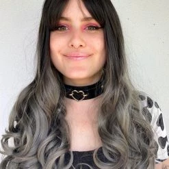 Bell's Wigs Long Curly Dark To Silver Ombre Wig