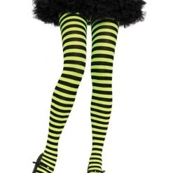 Leg Avenue Hosiery Black And Lime Stripe Tights