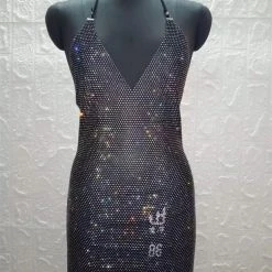 Global Lover Black Sparkly Halter Mini Dress