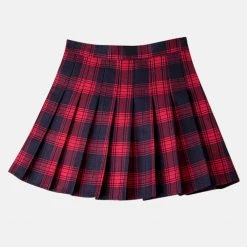 Thailand Red And Navy Blue Plaid Flannelette School Skirt Skirts