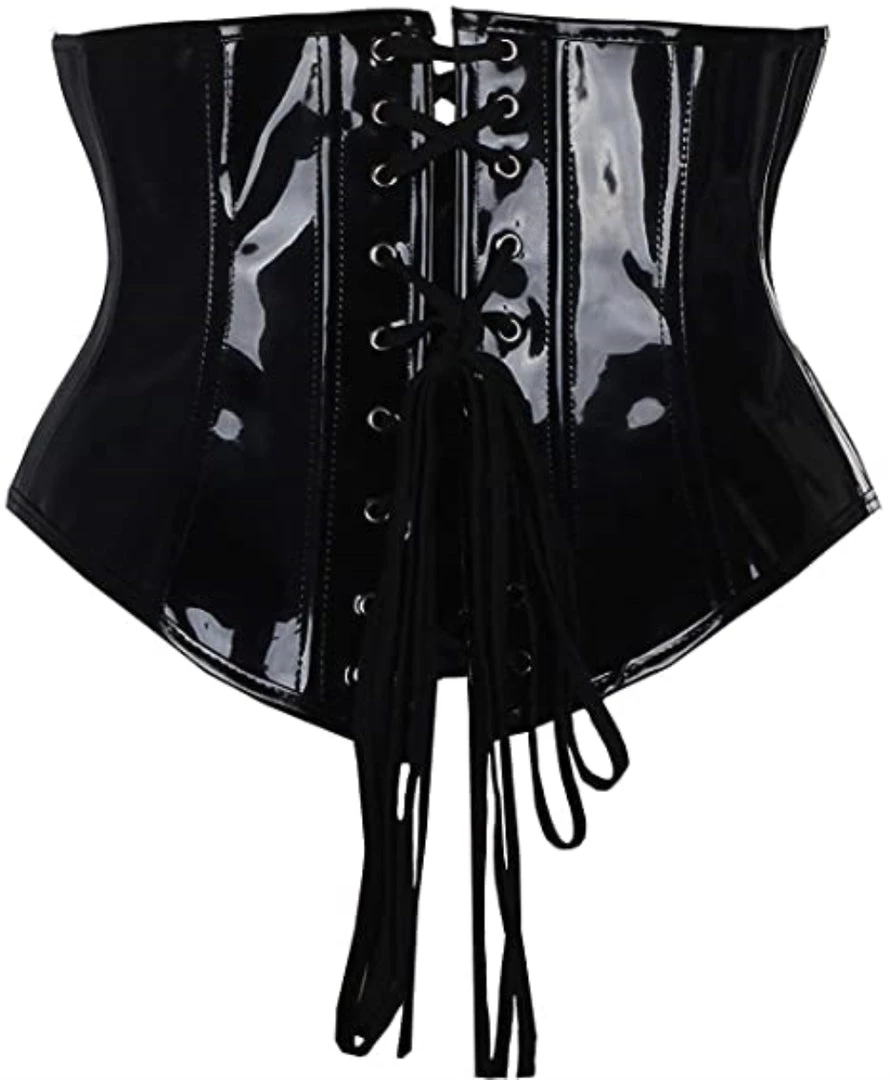 Global Lover Black PVC Lace-Up Zipper Underbust Corset Women's 5 Global Lover Black PVC Lace-Up Zipper Underbust Corset Women's