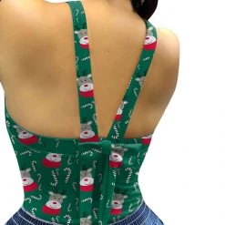 Global Lover Women's Green Reindeer Christmas Halter Romper