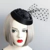 Malltop Black Fascinator With Roses & Tulle (W) Steampunk