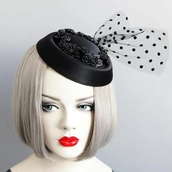 Malltop Black Fascinator With Roses & Tulle (W) Steampunk