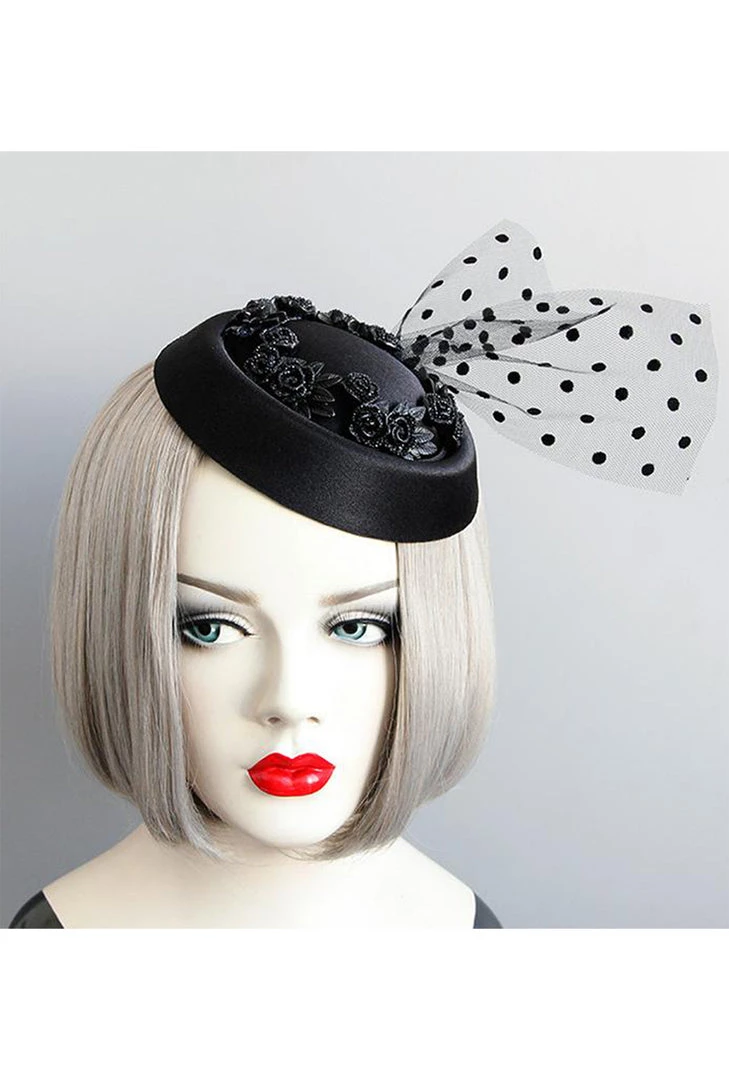 Malltop Black Fascinator With Roses & Tulle (W) Steampunk 3 Malltop Black Fascinator With Roses & Tulle (W) Steampunk