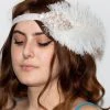DHGate Headbands White Bedazzled Feather Gatsby Headband