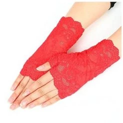 DHGate Red Fingerless Lace Gloves