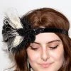 DHGate Headbands Black And White Feather Gatsby Headband