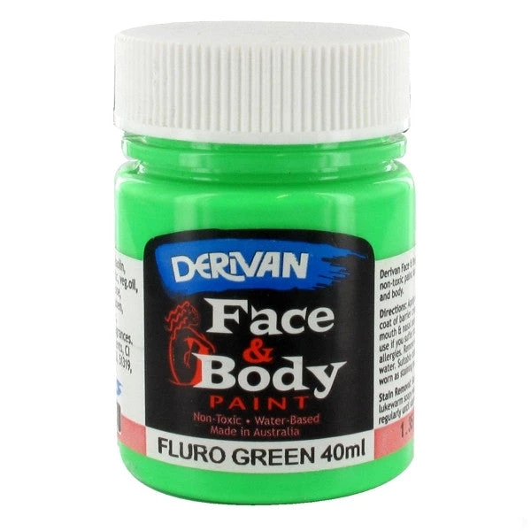 Dormar Derivan Face & Body Paint - Fluro Green Facepaint 3 Dormar Derivan Face & Body Paint - Fluro Green Facepaint