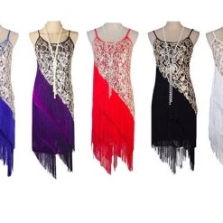 Hurly-Burly Red Paisley And Diagonal Fringe 1920s Dress 1920's Great Gatsby