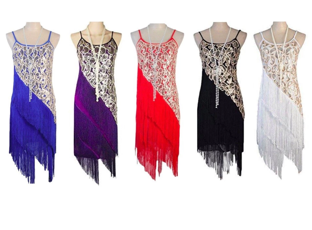 Hurly-Burly Purple Paisley And Diagonal Fringe 1920s Dress 4 Hurly-Burly Purple Paisley And Diagonal Fringe 1920s Dress