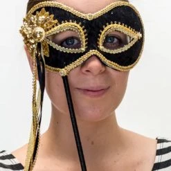 Interalia Black & Gold Eye Mask On A Stick