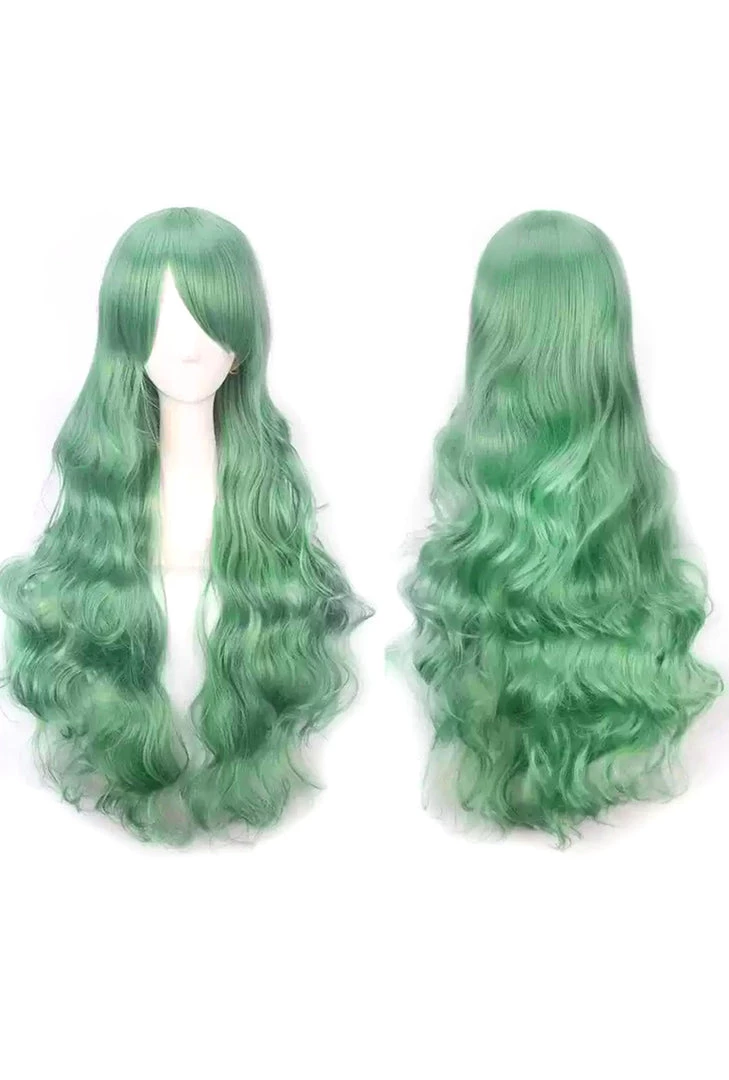 Annecart Anime & Video Games Dusty Green Long Curly Cosplay Wig 3 Annecart Anime & Video Games Dusty Green Long Curly Cosplay Wig