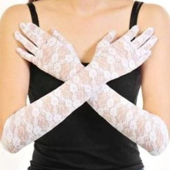 Pop Elbow Length White Lace Gloves