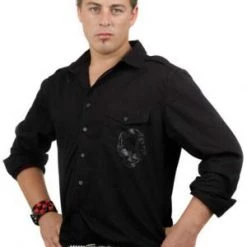 Hurly-Burly Mens Longsleeve Black Cotton Shirt With Print Dress Shirts