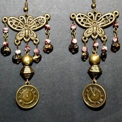 Hurly-Burly Steampunk Bronze Butterfly Cog Earrings