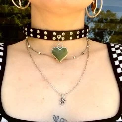 Gold Star Heart Diamanté Black Choker