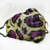 Hurly-Burly Sequin Gold And Purple Leopard Face Mask