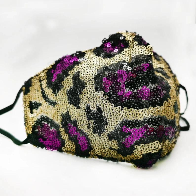 Hurly-Burly Sequin Gold And Purple Leopard Face Mask 3 Hurly-Burly Sequin Gold And Purple Leopard Face Mask