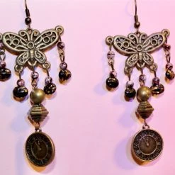 Hurly-Burly Steampunk Bronze Butterfly Cog Earrings