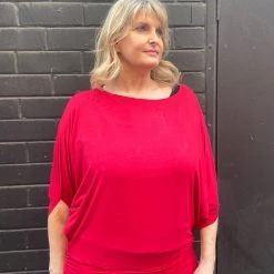 Thailand 80's Red Batwing Top 80's - 90's Workout & Hiphop