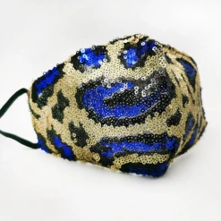 Hurly-Burly Face Masks Sequin Gold And Blue Leopard Face Mask