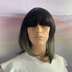 Bell's Wigs Ombre Black To Green Grey Deluxe Bob Wig