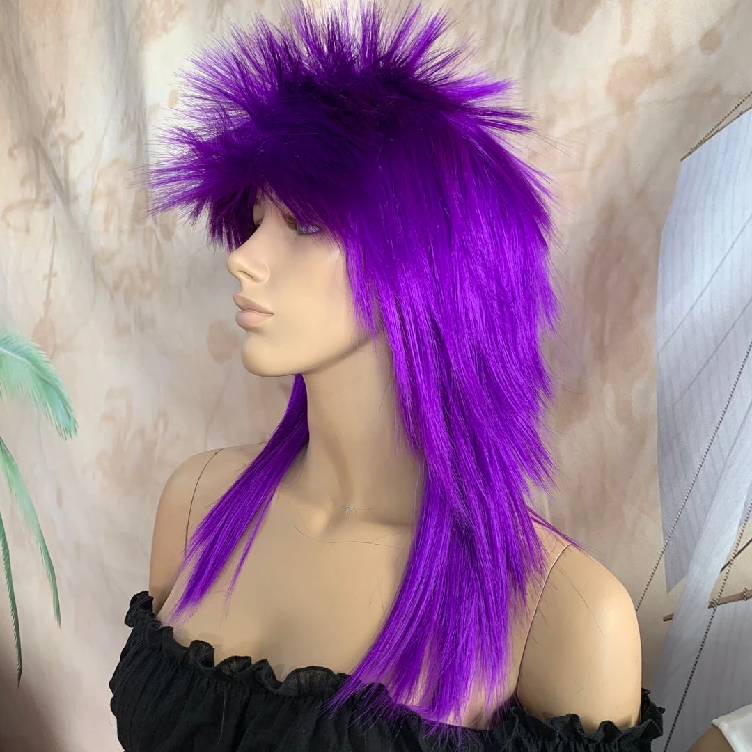 Bell's Wigs Bright Purple 80's Deluxe Mullet Wig 4 Bell's Wigs Bright Purple 80's Deluxe Mullet Wig