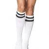 Leg Avenue White Athletic Knee High Socks W/ Black Stripes Hosiery 2 Leg Avenue White Athletic Knee High Socks W/ Black Stripes Hosiery