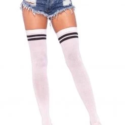 Leg Avenue Hosiery Athletic White Ribbed Thigh Highs