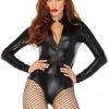 Leg Avenue Black Wet Look Long Sleeved Bodysuit Bodysuits