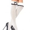 Leg Avenue White Crocheted Knee Socks With Black Bows