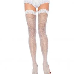 Leg Avenue White Lace Fishnet Thigh High Stockings